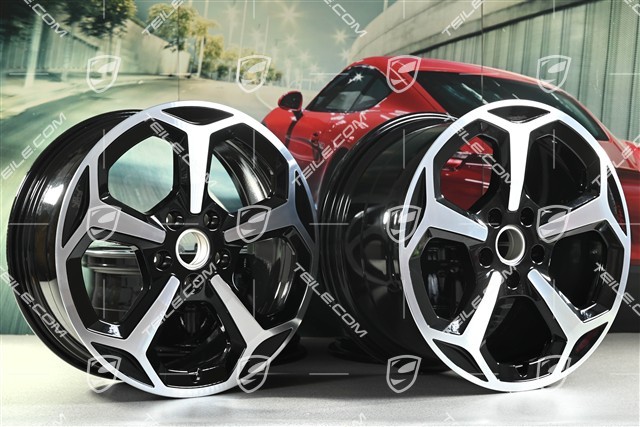 20-inch Taycan Offroad Design wheel rim set, 9J x 20 ET54 + 11J x 20 ET60, black high gloss + glossy Surface