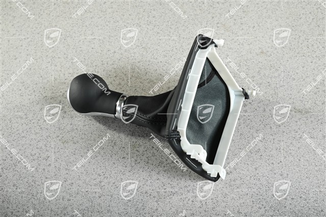Spyder, Shift lever / gear shift knob with Leather gaiter / sleeve, Black, 6-speed manual transmission