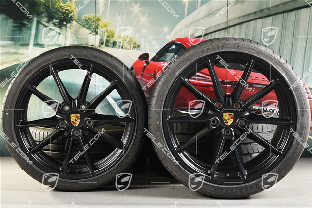20+21-inch summer wheel set Carrera S, rims 8,5J x 20 ET53 + 11,5J x 21 ET67 + NEW Goodyear summer tyres 245/35 R20 + 305/30 R21, with TPM, black satin matt