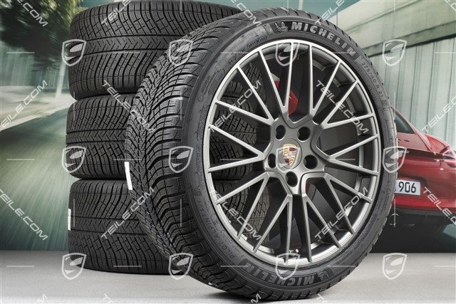 21-inch Cayenne COUPÉ RS Spyder winter wheel set, rims 9,5J x 21 ET46 + 11,0J x 21 ET49 + NEW Michelin winter tyres275/40 R21 + 305/35 R21, with TPMS, Platinum satin matt