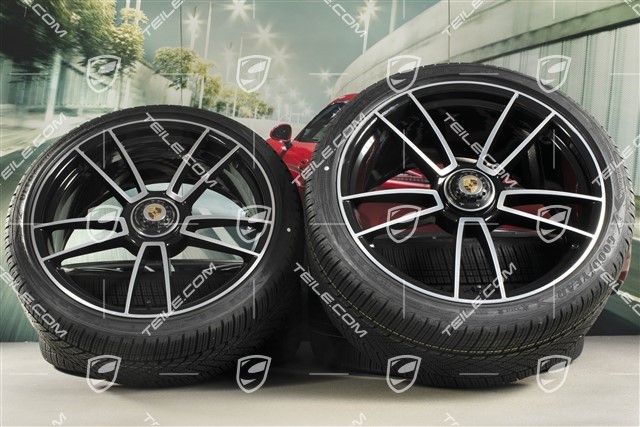 20"+21" Turbo S Winterräder Satz, Zentralverschluss Felgen 8,5J x 20 ET40 + 11J x 21 ET66 + NEUE Goodyear Winterreifen 245/35 R20 + 305/30 R21