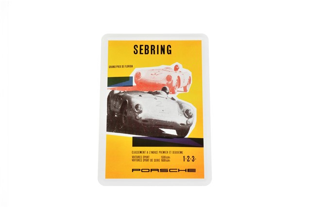 Porsche Museum Blechkarte Sebring Spyder gelb NOS10 cm x 15 cm