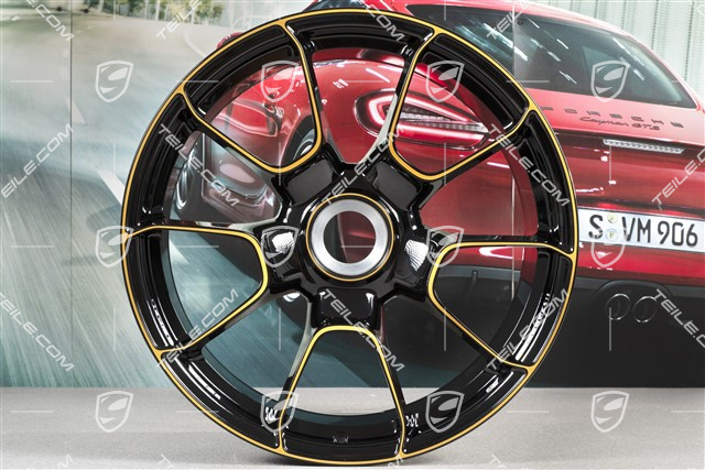 20" Zentralverschluss Felge, 911 Turbo S Exclusive Design, 11,5J x 20 ET56, schwarz/goldgelb