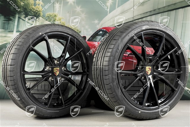 20" Carrera S IV Sommerräder Satz, Felgen 8J x 20 ET57 + 10J x 20 ET45 + NEUE GoodYear Sommerreifen 235/35 ZR20 +265/35 ZR20, schwarz hochglanz, mit RDK-Sensoren