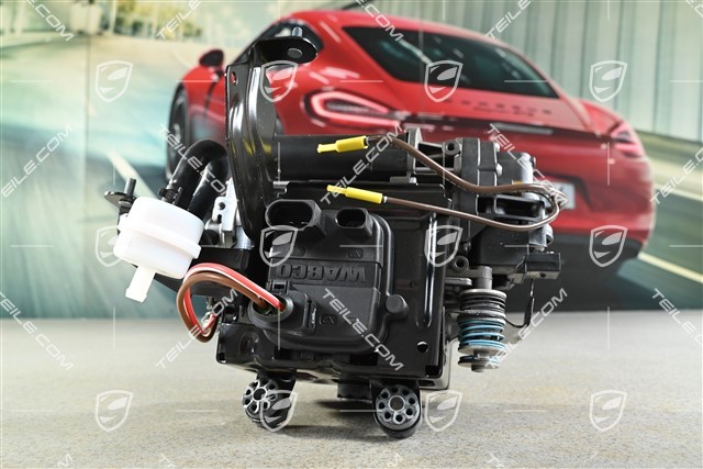 Compressor with bracket, air suspension with level control and height adjustment