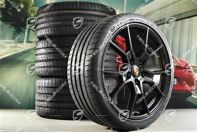 21" RS Spyder Design summer wheel set, rims 9,5J x 21 ET60 + 11,5J x 21 ET66 + Goodyear summer tyres 265/35 R21 + 305/30 R21, black satin matt