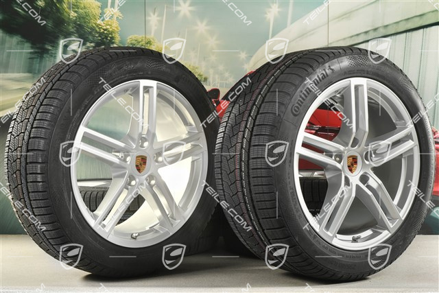 19" Panamera Winterräder Satz, Felgen 9J x 19 ET64 + 10,5J x 19 ET62 + Continental Winter Contact TS860 S Winterreifen 265/45 R19 + 295/40 R19, in Silber