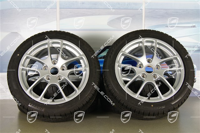 18" Winterräder Satz "Cayman", Felgen 8J x 18 ET57 + 9J x 18 ET47 + NEUE Winterreifen Pirelli SottoZero2 N0 235/45 R18 + 265/45 R18, mit RDK-Sensoren