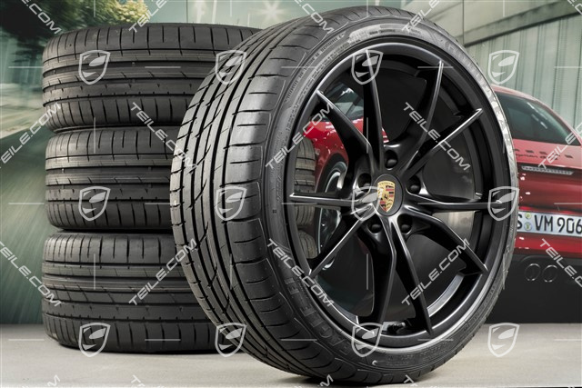 20" Carrera S summer wheels set, rims 8J x 20 ET57 + 10J x 20 ET45, GoodYear summer tires 235/35 ZR20 + 265/35 ZR20, black satin-matt, with TPMS