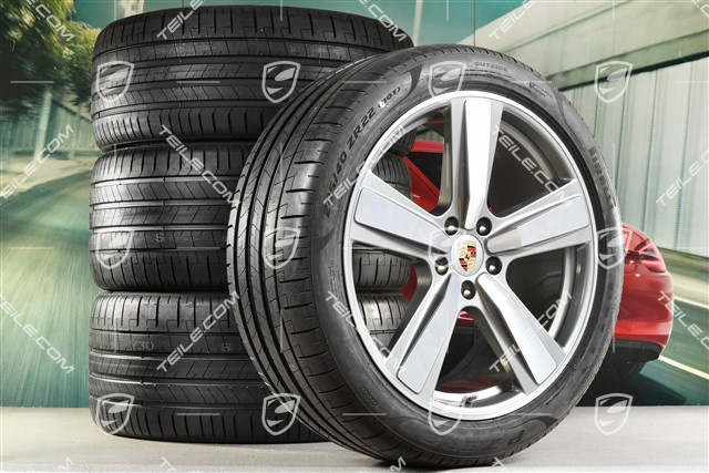 22-inch summer wheel set Cayenne Exclusive Design Sport, wheel rims 10J x 22 ET48 +11,5J x 22 ET61 + NEW Pirelli summer tyres 285/40 R22 + 315/35 R22, Platin Silver