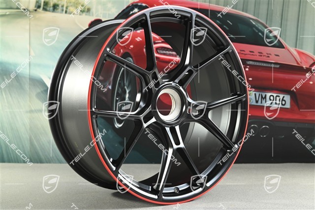 20" GT3 wheel, 9.5J x 20 ET46, black satin matt + red rim border