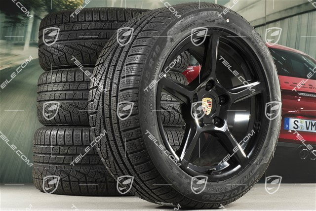 18" Boxster winter wheels set, rims 8J x 18 ET57 + 9,5J x 18 ET49, Pirelli Sottozero II winter tires 235/45 R18 + 265/45 R18, black high gloss