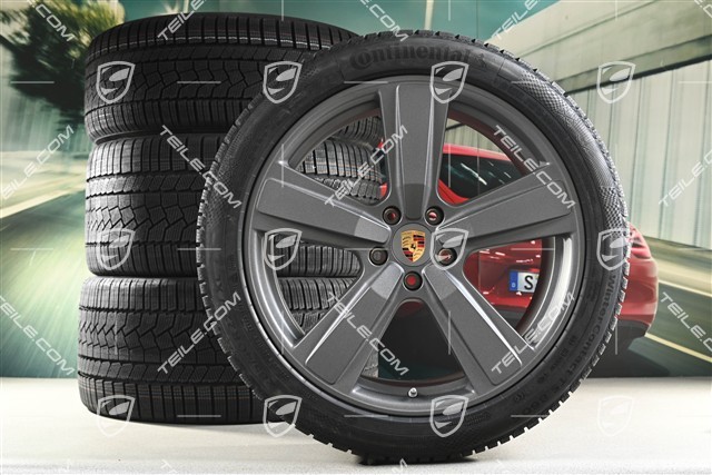 22" Koła zimowe, komplet, Cayenne Exclusive Design Sport, felgi 10J x 22 ET48 +11,5J x 22 ET61 + opony zimowe Continental 285/40 R22 + 315/35 R22, Vesuvio Grey