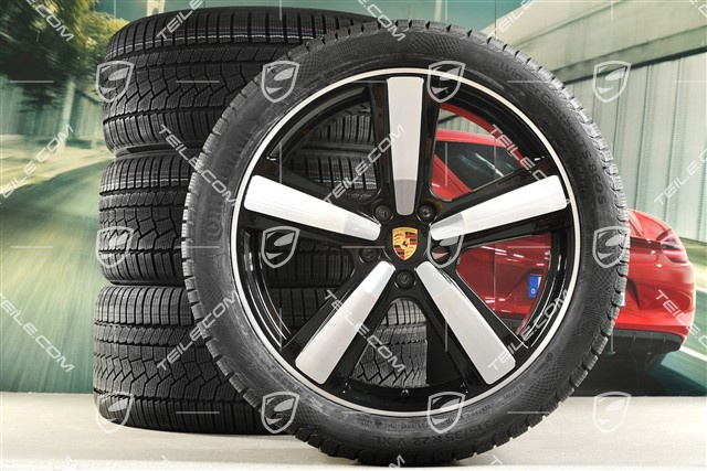 22-inch winter wheel set Cayenne Exclusive Design Sport, wheel rims 10J x 22 ET48 +11,5J x 22 ET61 + NEW Continental winter tyres 285/40 R22 + 315/35 R22, black high gloss