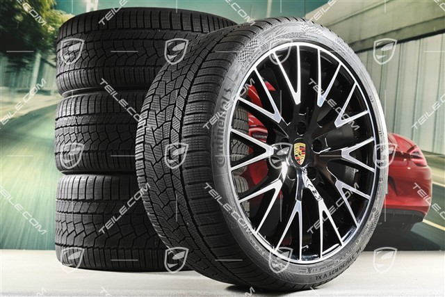 21" Panamera Exclusive Design Winterräder Satz, Felgen 9,5J x 21 ET71 + 10,5J x 21 ET71 + Continental Winter Contact TS860 S Winterreifen 275/35 R21 + 315/30 R21, Schwarz Hochglanz
