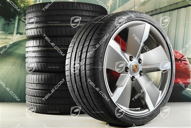 21" Exclusive Design summer wheel set, rims 9,5J x 21 ET60 + 11,5J x 21 ET66 + NEW Goodyear summer tyres 265/35 R21 + 305/30 R21, platin silver satin matt