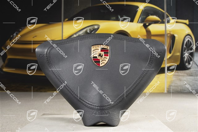 Airbag, 3-Speichen, Leder, schwarz, mit farbigem Wappen