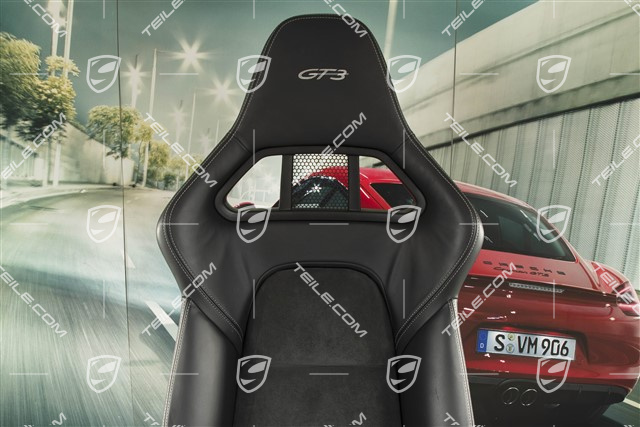 Bucket seat, collapsible, leather/Alcantara Black, seam in Silver, with logo GT3, L