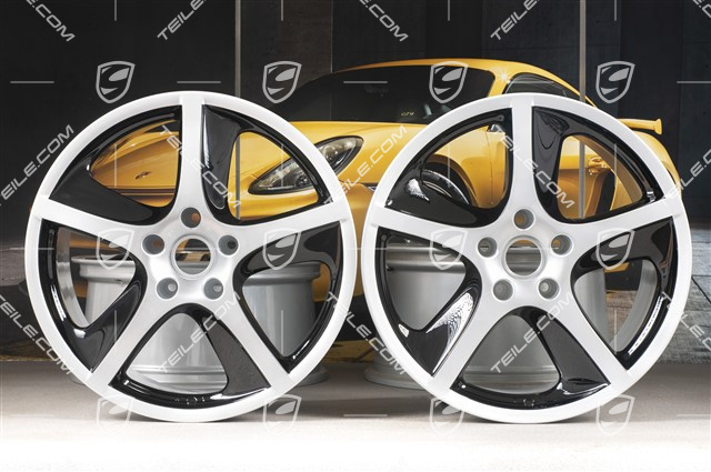 20-inch Cayenne SportTechno wheel set, front 9-inch + rear 10-inch, silver + black high gloss