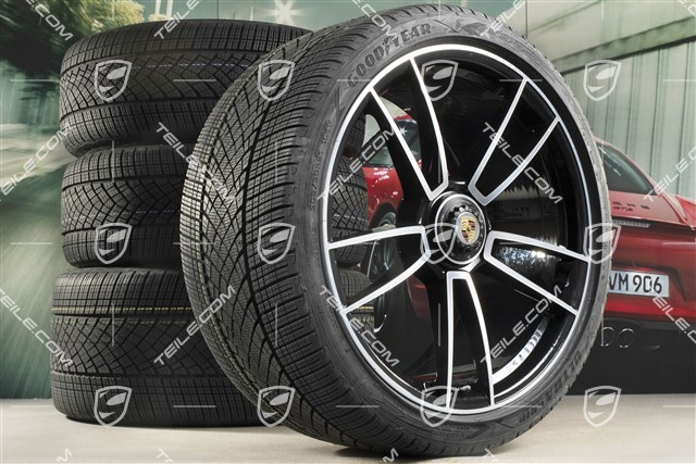 20"+21" Turbo S Winterräder Satz, Zentralverschluss Felgen 8,5J x 20 ET40 + 11J x 21 ET66 + NEUE Goodyear Winterreifen 245/35 R20 + 305/30 R21
