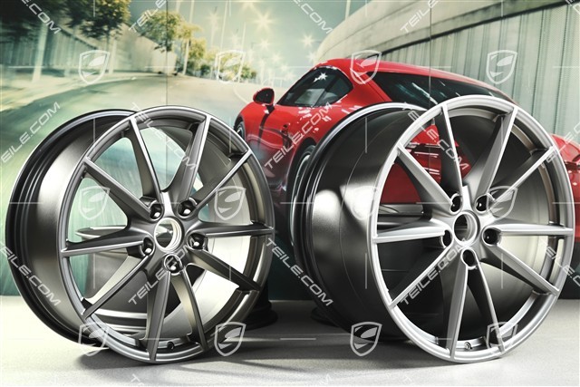 20+21-inch wheel rim set Carrera S, rims: front 8,5J x 20 ET53 + rear 11,5J x 21 ET67, platinum satin matt