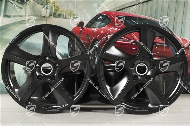 20-inch Cayenne SportTechno wheel set, front 9-inch + rear 10-inch, black satin mat