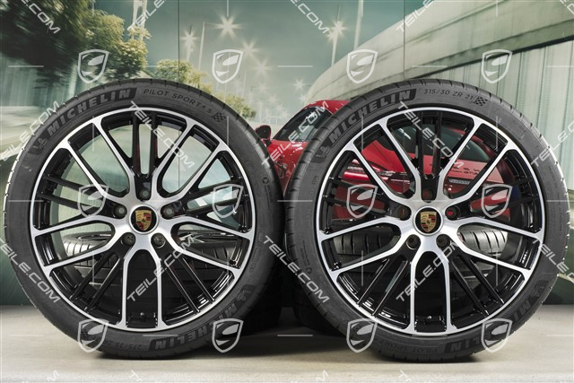 21-inch Panamera Exclusive Design Sport summer wheel set, wheel rims 9,5J x 21 ET71 + 11,5J x 21 ET69 + NEW Michelin summer tyres 275/35 R21 + 315/30 R21, with TPMS, black high gloss