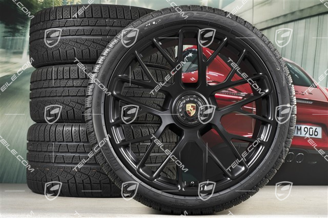 20" Turbo S central locking winter wheel set for Carrera GTS, wheels 8,5J x 20 ET51 + 11J x 20 ET52 + Pirelli Sottozero II winter wheels 245/35 R20+295/30 R20, black (semigloss), with TPMS