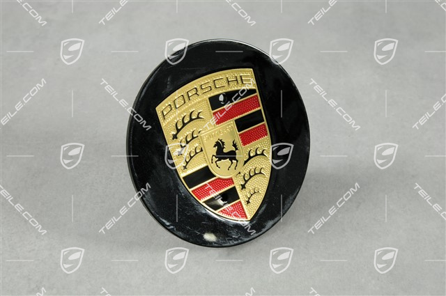 Radzierdeckel, rund, kokav, Porschwappen farbig, Tieschwarz-Metallic Radzierdeckel, rund, kokav, Porschwappen farbig, Tieschwarz-Metallic