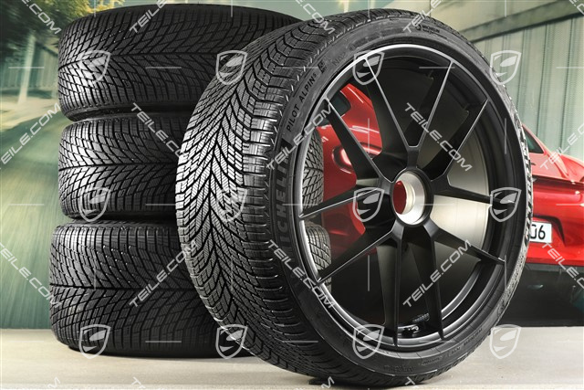 20"+21" Carrera GTS winter wheel set, with central locking, wheel rims 8,5J x 20 ET50 + 11J x 21 ET82 + NEW Michelin winter tyres 245/35 R20 + 305/30 R21, with TPMS, black satin matt