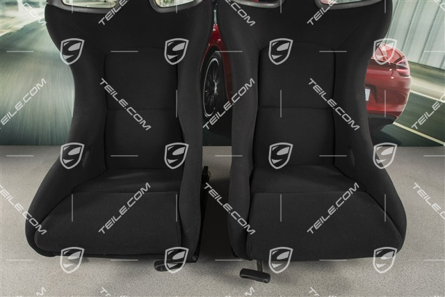 Schalensitze Satz, Perlonvelours, schwarz, mit Porsche Wappen, L+R