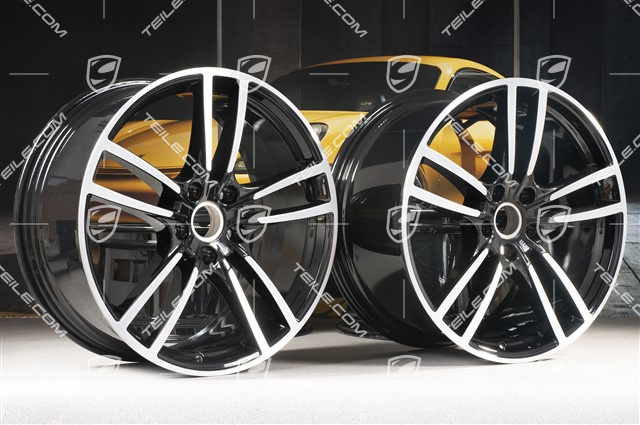 21-inch wheel rim set Cayenne Turbo, 11J x 21 ET58 + 9,5J x 21 ET46, black high gloss