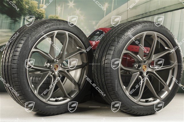 21" GT Design summer wheel set, wheel rims 9,5J x 21 ET27 + 10J x 21 ET19 + NEW Michelin summer tyres 265/40 R21 + 295/35 R21, platinum satin matt, with TPM