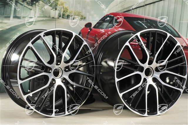 21-inch wheel rim set Panamera Exclusive Design Sport, 9,5J x 21 ET71 + 11,5J x 21 ET69, black high gloss
