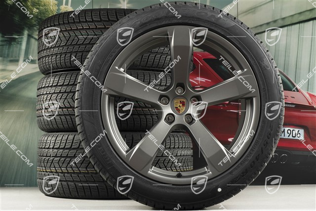 20-inch "Macan Sport" winter wheels set, rims 9J x 20 ET26 + 10J x 20 ET19, Pirelli winter tyres 265/45 R 20 + 295/40 R 20, platinum satin matt, with TPMS
