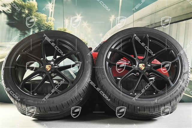 22" koła letnie Cayenne GT Coupé, komplet, Felgi 10J x 22 ET48 + 11,5J x 22 ET52 + opony letnie Pirelli 285/40 ZR22 + 315/35 ZR22, czarny satynowy półmat
