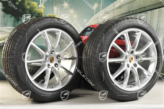 20-inch Cayenne Design summer wheel set, rims 9J x 20 ET50 + 10,5J x 20 ET64 + Bridgestone summer tyres 275/45 R20 + 305/40 R20, with TPMS, about 30km, DOT/prod.year 2021
