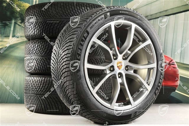 21-inch Cayenne COUPE Exclusive Design winter wheel set, rims 9,5J x 21 ET46 + 11,0J x 21 ET49 + NEW Michelin Pilot Alpin 5 SUV winter tyres 285/45 R21 + 305/40 R21, with TPMS