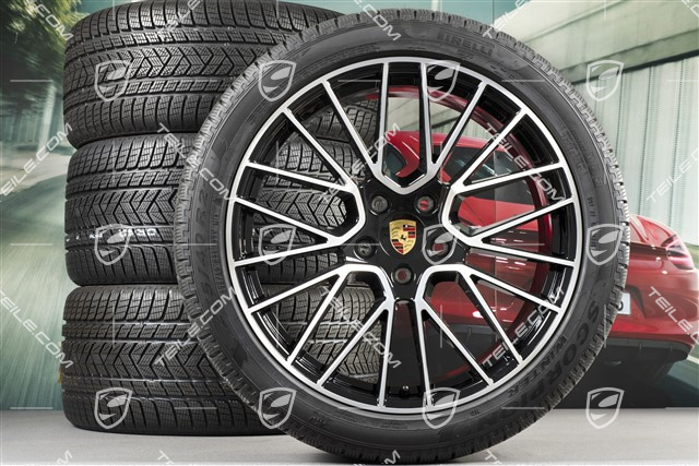 21-inch Cayenne RS Spyder winter wheel set, rims 9,5J x 21 ET46 + 11,0J x 21 ET58 + NEW Pirelli winter tyres 275/40 R21 + 305/35 R21, with TPMS, black high gloss