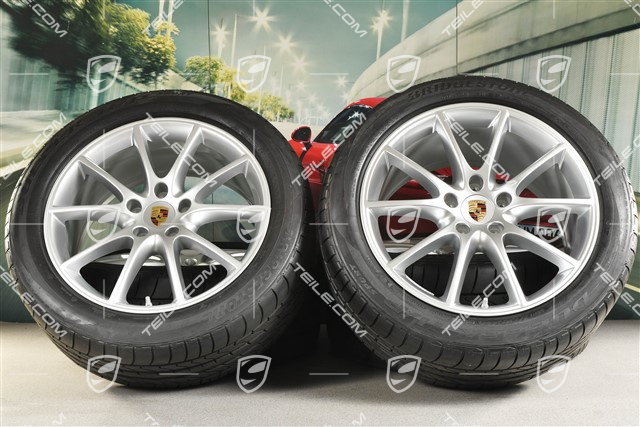 20-inch Cayenne Design summer wheel set, rims 9J x 20 ET50 + 10,5J x 20 ET64 + Bridgestone summer tyres 275/45 R20 + 305/40 R20, with TPMS, about 30km, DOT/prod.year 2021