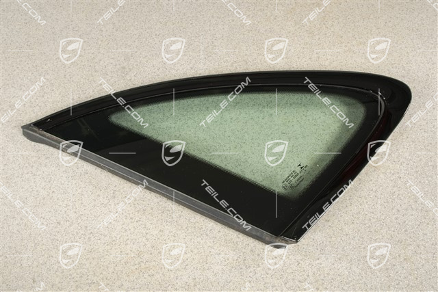 Seitenscheibe mit Zierleiste, Aluminium-Paket Schwarz, Waermeschutzglas grün im Fond, L