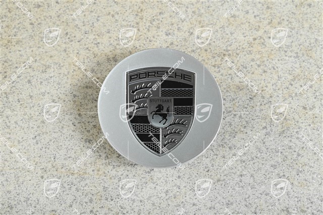 Hub cap, concave, emblem Rhodium, bright chrome