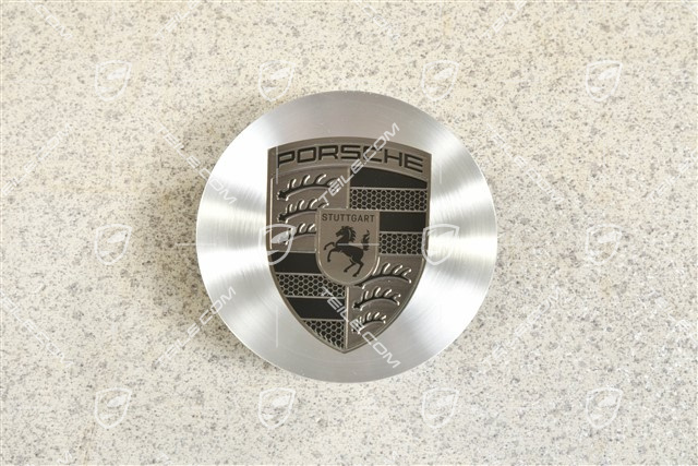 Hub cap, concave, emblem in Rhodium