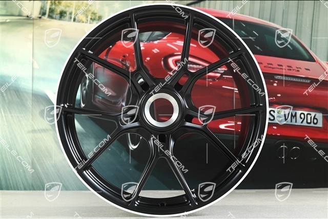 20" GT3 Felge, 9,5J x 20 ET46, Schwarz Seidenmatt + Felgenrand lackiert in Weiß