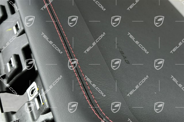 Dashboard trim, leather, black, bordeaux red seams