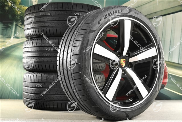 22-inch summer wheel set Cayenne Exclusive Design Sport, wheel rims 10J x 22 ET48 +11,5J x 22 ET61 + NEW Pirelli summer tyres 285/40 R22 + 315/35 R22, black high gloss