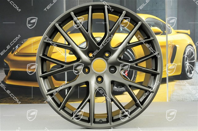 21-inch Panamera Sport Design, wheel rim set, 9,5J x 21 ET71 + 11,5J x 21 ET69, Platinum satin-matt