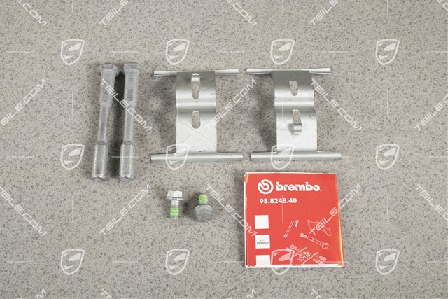 Turbo, Front fixed caliper repair kit including tension strut, Anti rattle spring, locking screw / Brake caliper red lacquered Turbo, Front fixed caliper repair kit including tension strut, Anti rattle spring, locking screw / Brake caliper red lacquered