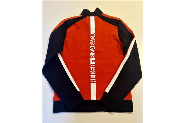Men's red and black training jacket, size M
