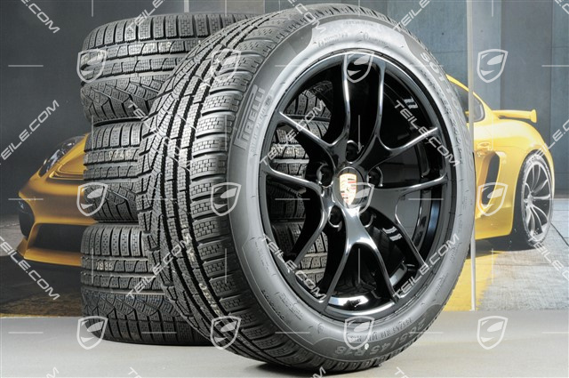 18" Cayman winter wheels set, rims 8J x 18 ET57 + 9,5J x 18 ET49, Pirelli Sottozero II winter tires 235/45 R18 + 265/45 R18, black high gloss